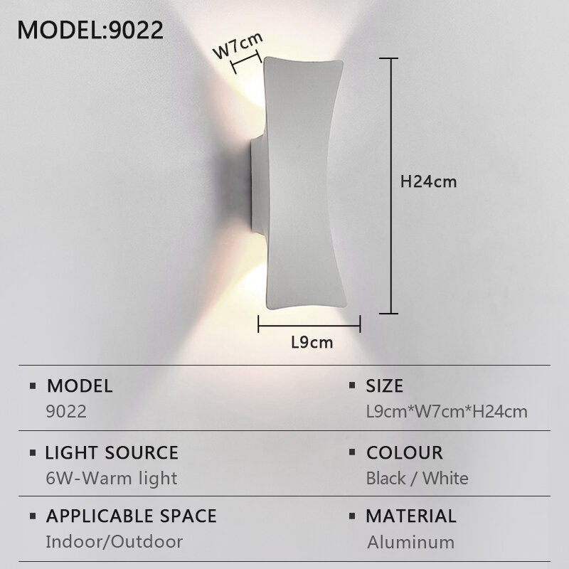 Lámpara LED de pared para interiores y exteriores, luz impermeable IP65, blanca/negra, minimalista, moderna, de aluminio, para porche y jardín, AC85-265V