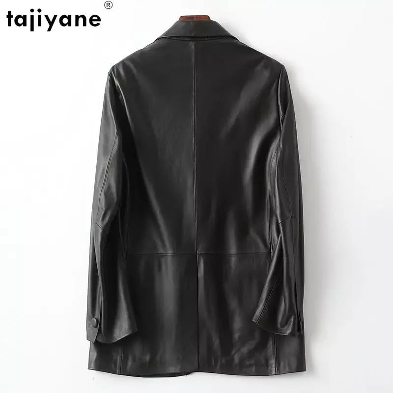 Tajeyane-Chaqueta de cuero auténtico para mujer, blazer elegante de piel de oveja auténtica de longitud media, abrigo ajustado de estilo coreano, 2023