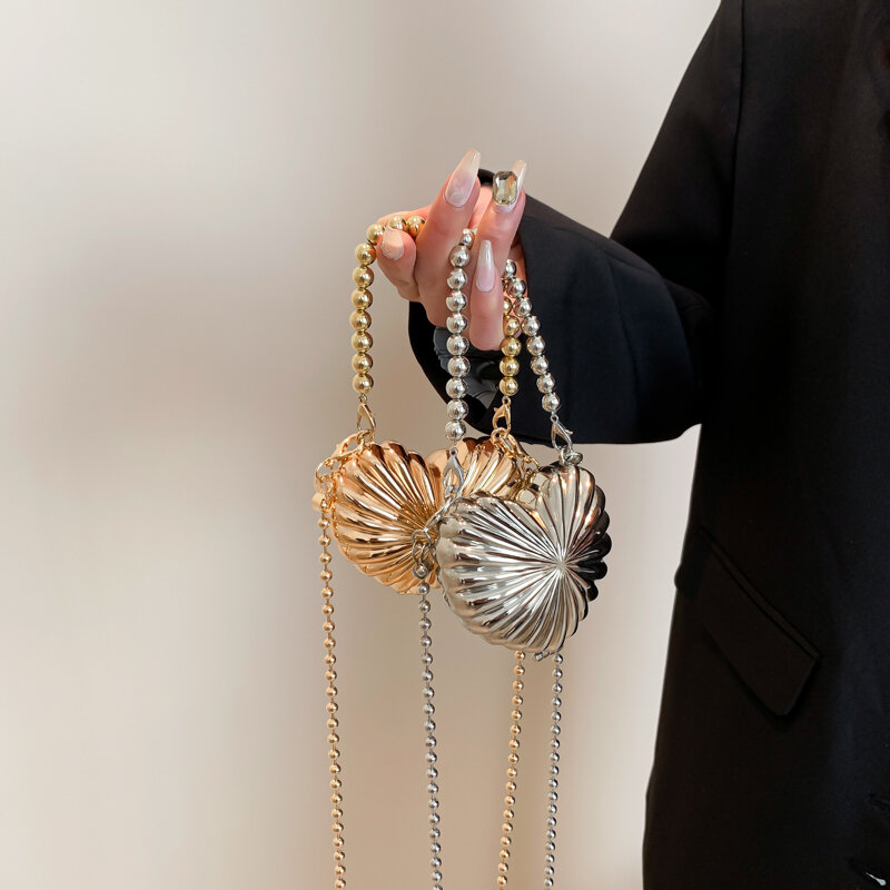 Modna złota srebrna metalowa torba na szminkę wysokiej jakości łańcuszkowa torba Crossbody dla kobiet urocza Mini torebki letnia impreza ślubna