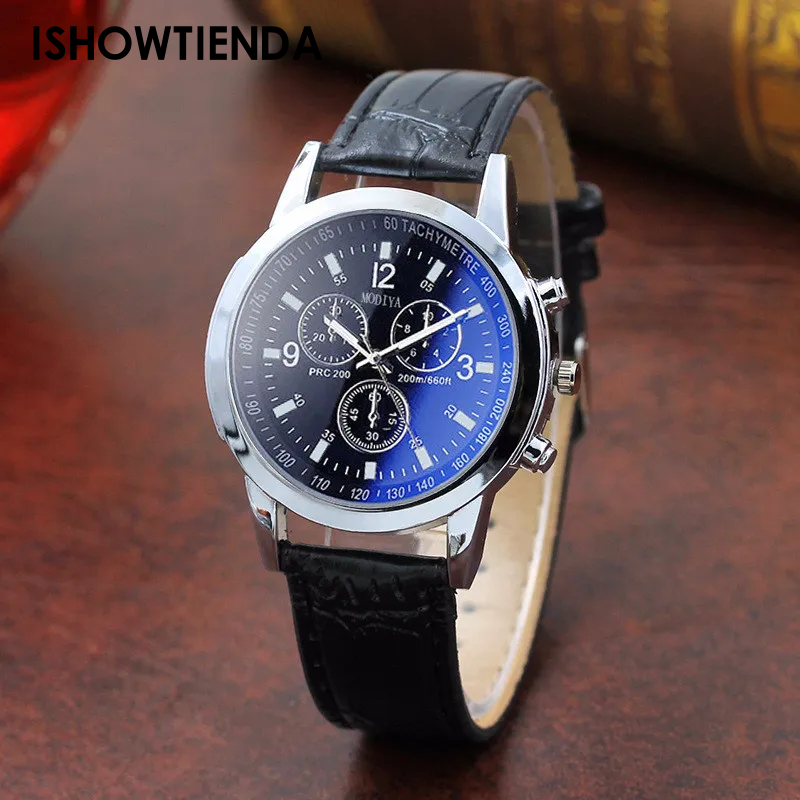 Reloj Digital con correa de cuero para hombre y mujer, accesorio de lujo con seis Pines, correa de cristal azul, informal, 2023