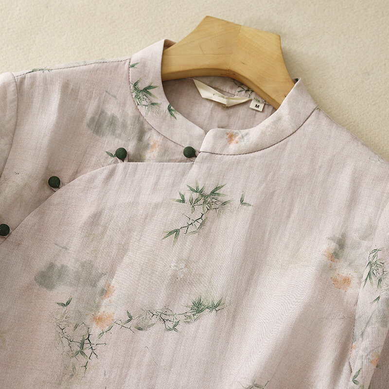 YCMYUNYAN-camisas estampadas de estilo chino para mujer, blusas holgadas de manga corta, ropa de lino y algodón, Estilo Vintage, Verano