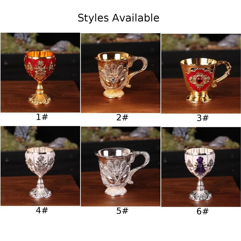 Mini Wine Cup Aluminum Alloy Fake Antique Retro Carved Chalice Gold European Style Home Bar Vintage Decor Creative Gift