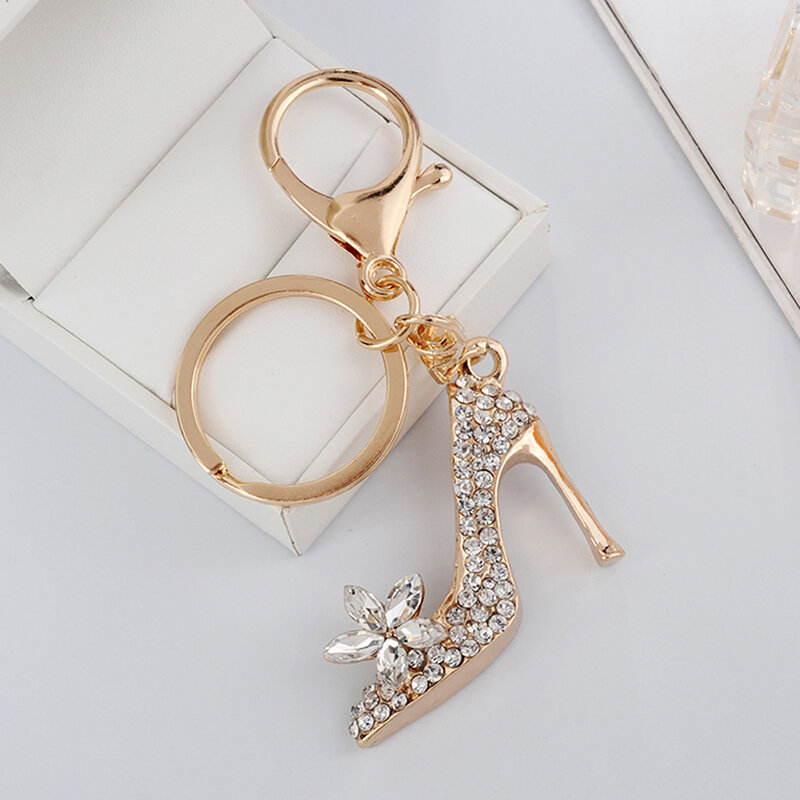 Gantungan kunci sepatu hak tinggi dompet kristal berlian buatan tas gantungan kunci mobil gantungan kunci Aloi dekoratif tas pesona