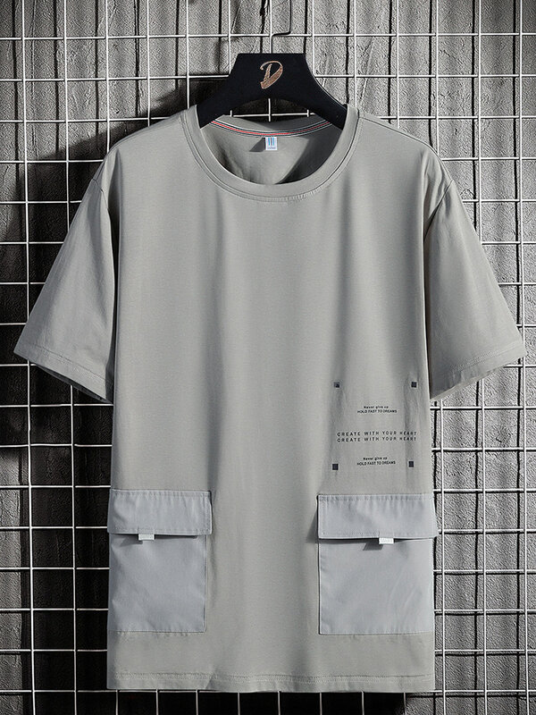 メンズ半袖コットンTシャツ,特大ポケット付きサマーシャツ,ストリートウェア,ラージサイズ6xl,8xl