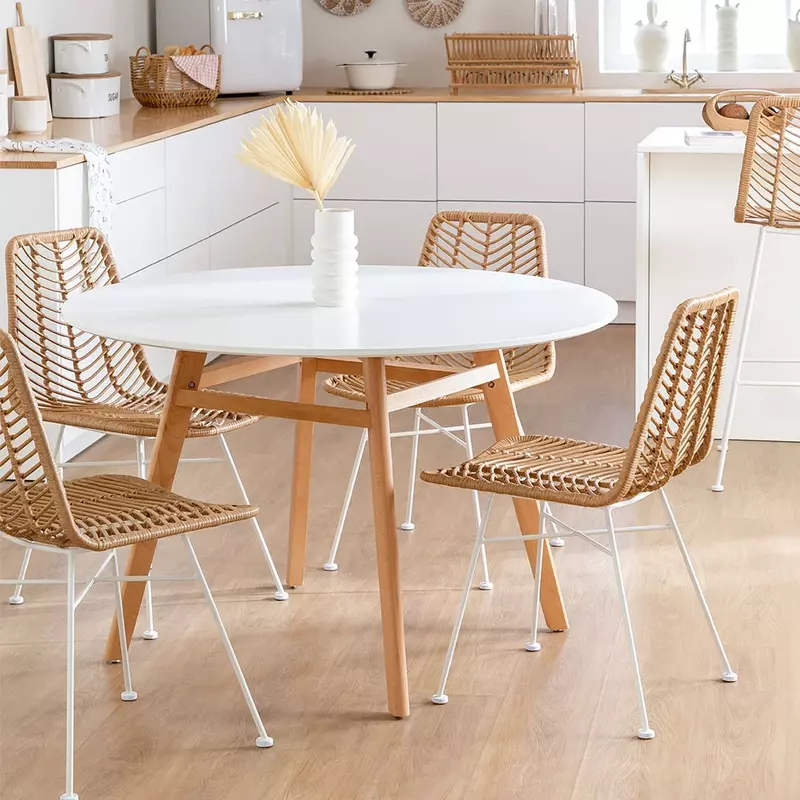 Nordic faia MDF e PU pintura mesa de jantar, design escandinavo, moderno, 4 lugares, novo