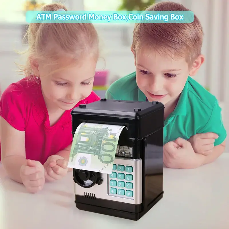 Mini skarbonka zabawka ATM hasło dla dzieci elektroniczna skarbonka bezpieczeństwo żucie gotówki skarbonka na monety automatyczny banknot prezent