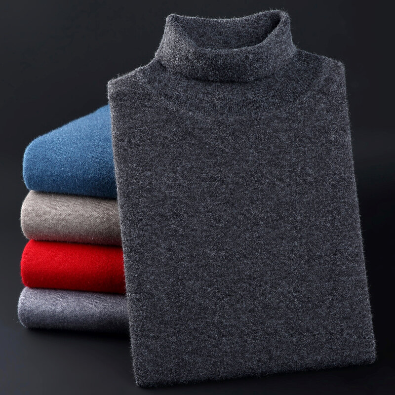 Suéter grueso de invierno para hombre, prendas de punto simples de Color sólido, puede ser solapa, cuello alto, camisa de fondo, puente versátil