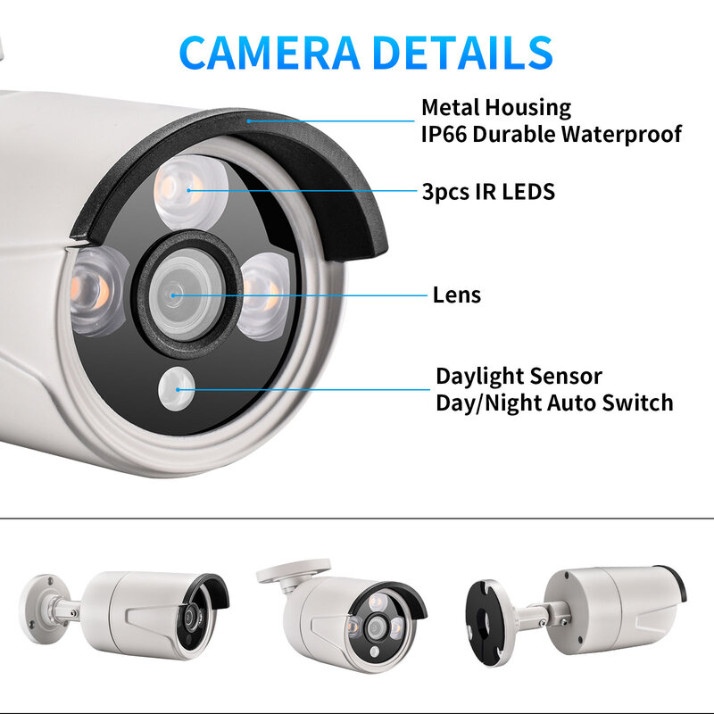 AZISHN-cámara IP de seguridad para exteriores, dispositivo de videovigilancia con detección de movimiento POE H265 + Bullet CCTV, matriz de infrarrojos, 8MP, SONY IMX415