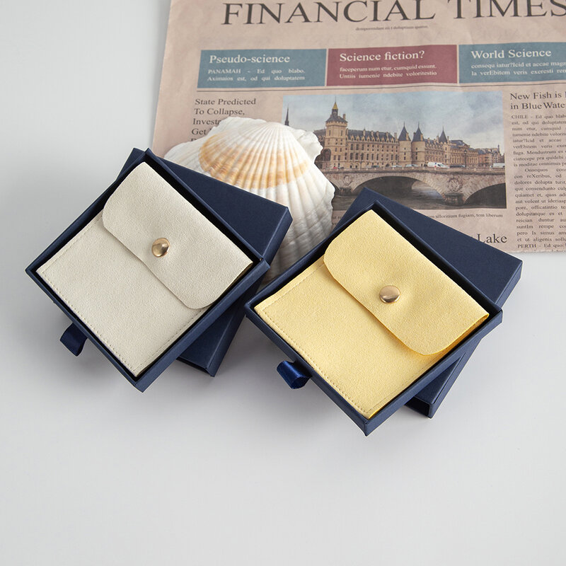 Kotak hadiah perhiasan laci kertas baru 5 buah/lot dengan debu kantung tombol jepret serat mikro untuk penyimpanan tampilan kemasan pesta pernikahan