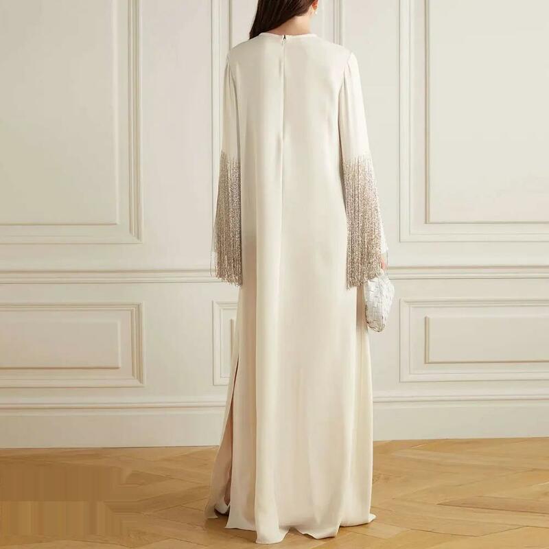 Gaun Prom kerah O Dubai A-Line panjang lantai dengan gaun pesta elegan musim panas malam lengan panjang untuk wanita 2024