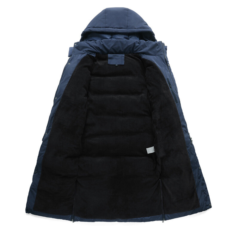 Abrigo largo de algodón sobre la rodilla para hombre, chaqueta cálida gruesa de plumón grande informal, ropa de invierno, más terciopelo