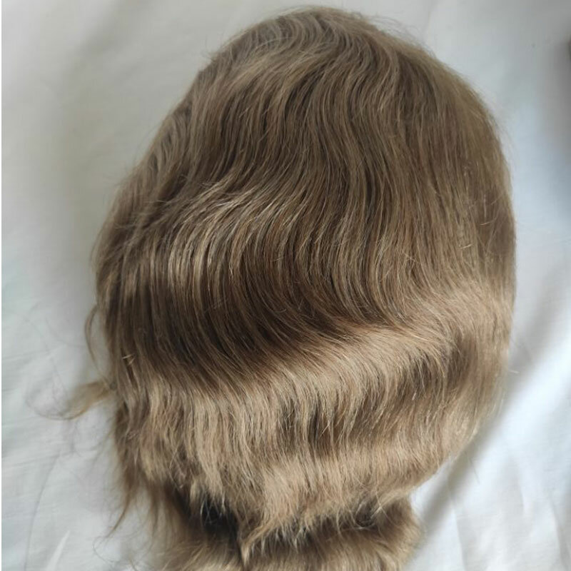 Męskie systemy wymiany włosów ludzkich peruki dla mężczyzn peruka damska z cienką skórą z koronkowy Top Mono i wytrzymałym PU z tyłu 8x10 cali