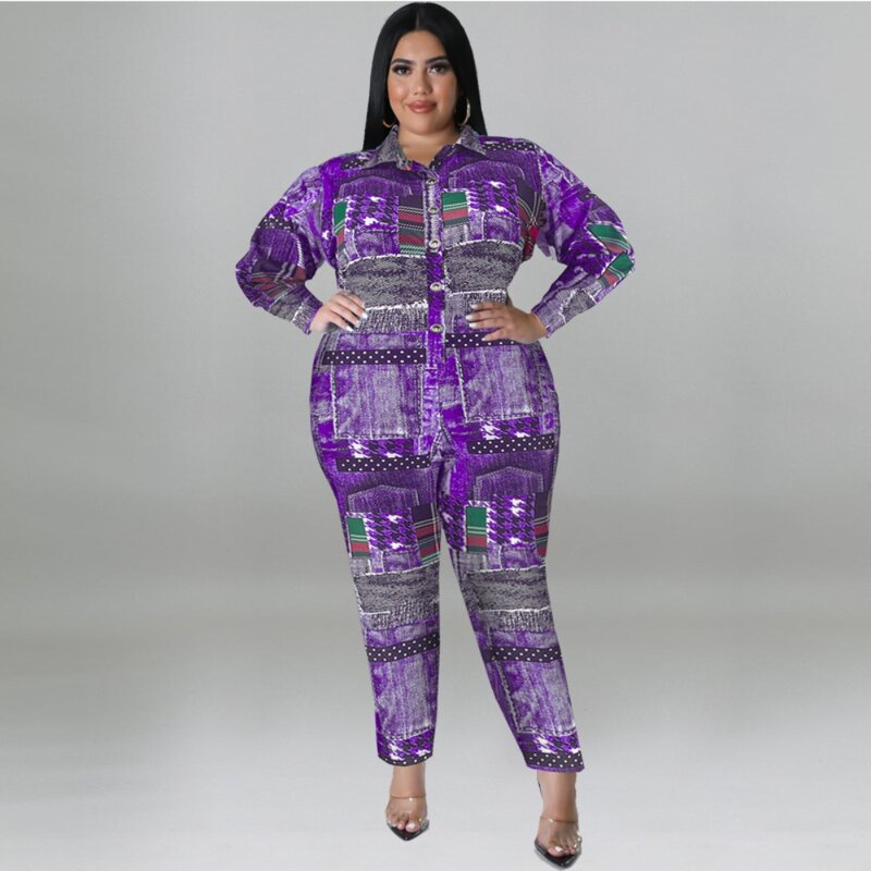 Plus Size Women Pants Set XL-5XL Printing Two Piece Suit Long Sleeve Shirt Trousers Outfits Casual Streetwear Fashion Clothes