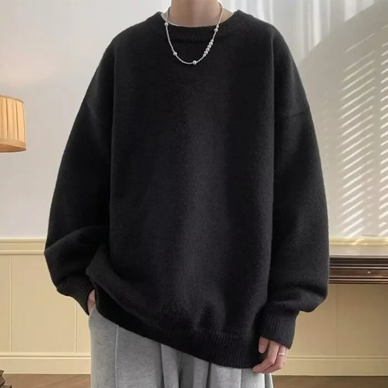 Свитер мужской с круглым вырезом, однотонный плотный мягкий пуловер с круглым вырезом, в повседневном стиле, с эластичными манжетами, на осень и весну