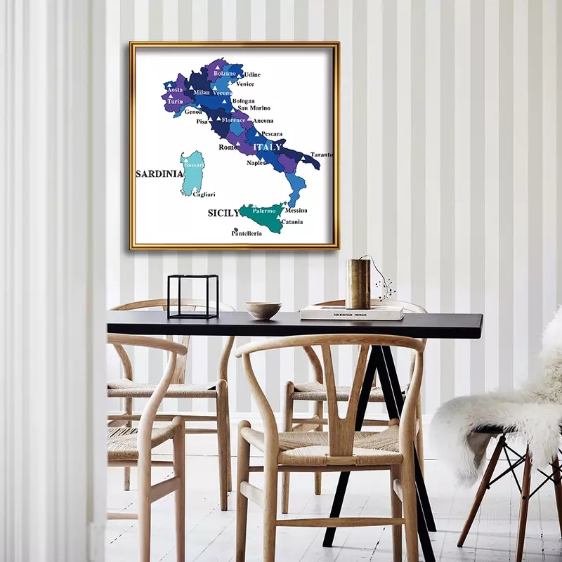 Lienzo pintado con Spray para pared, póster de arte para aula, sala de estar, decoración del hogar, suministros escolares de oficina para niños, 60x60cm, mapa de Italia