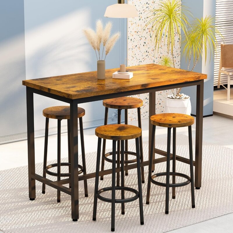 Bar Table and Chairs Set Industrial Counter Height Pub Table with 4 Chairs Bar Table Set 5 Pieces Dining