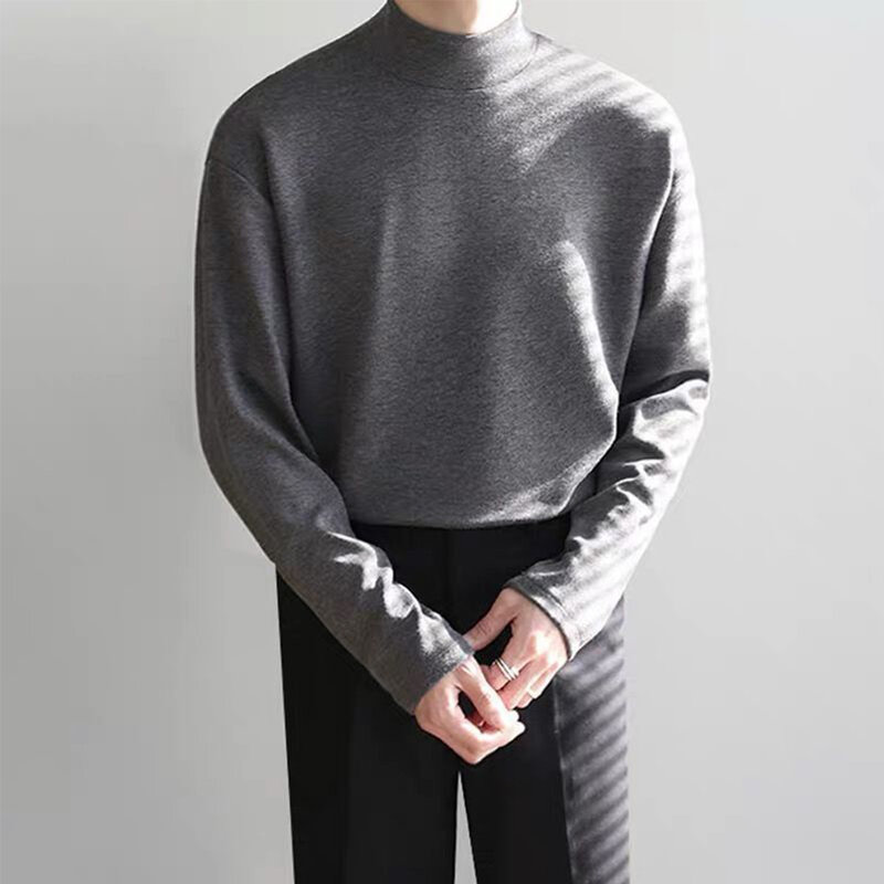 Kaus Dasar Turtleneck Pria Mode Kaus Hangat Lengan Panjang Musim Gugur Musim Dingin Kaus Dalam Kasual Atasan Sweter Kemeja Bottoming Solid