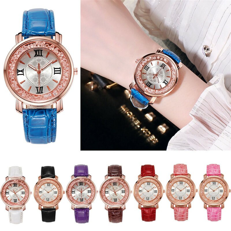 Relógio de pulso quartzo clássico feminino, pulseira de couro, mostrador redondo, relógio de correspondência, casual, diário, deslocamento, vestuário, moda