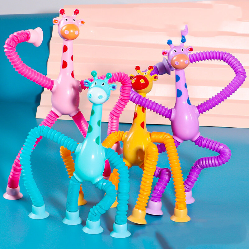 Jouets de girafe à ventouse pour enfants, tube pop-up, télescopique, puzzle créatif pour bébé, jouets de décompression anti-stress