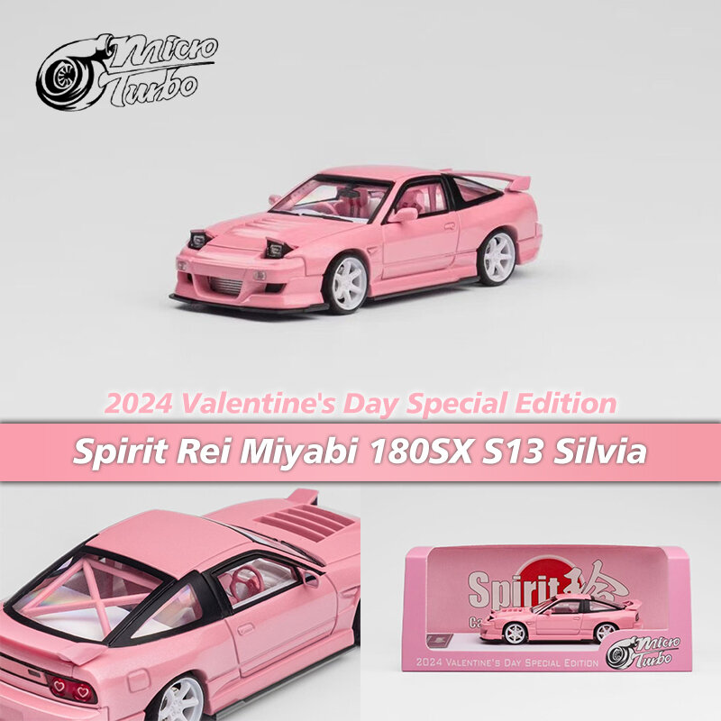 MT en Stock 1:64 Spirit Rei Miyabi 180SX S13 Shelly Día de San Valentín Rosa metálico Diecast Diorama Car Model Toys MicroTurbo