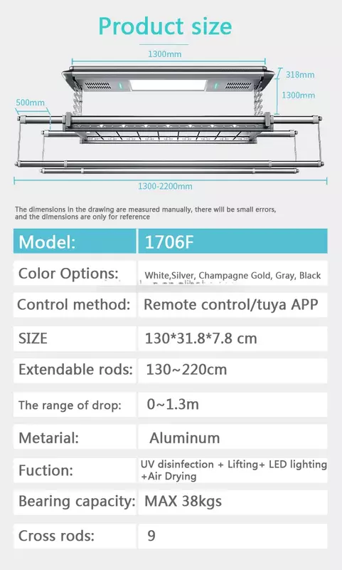 Multi Função Inteligente Controle Remoto Elétrica Levantamento Teto Lavanderia Cabide, Dobrável Automática Secagem Clothes Rack, 2023
