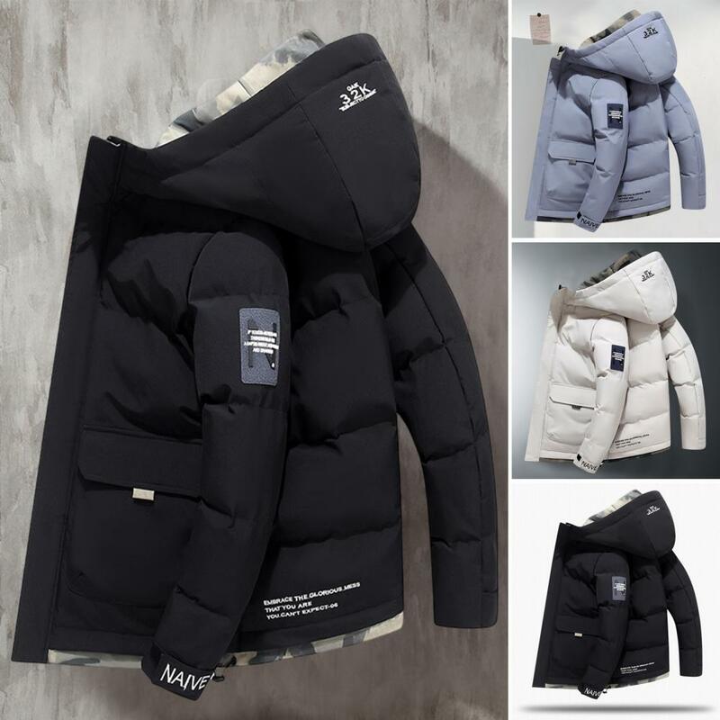 남성용 두꺼운 면 패딩 재킷, 따뜻한 플랩 포켓 오버코트, 가을 겨울 후드 스트리트웨어