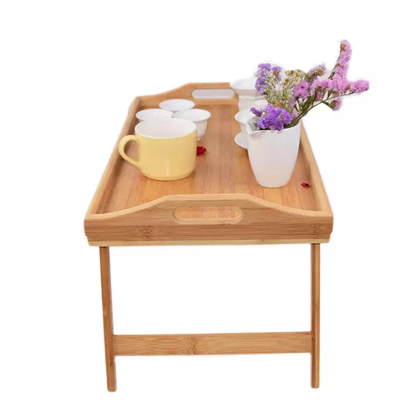 Mini Mesa de madera de bambú, bandeja para desayuno, portátil, mesa para servir té y comida, mesa plegable para juegos