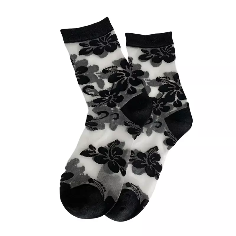 Chaussettes en coton respirant pour femmes, chaussettes transparentes à fleurs d'été, chaussettes fines et douces pour dames, chaussettes simples, style japonais, nouveau, 5 paires