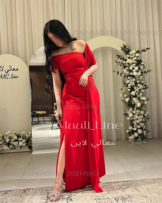 Vestido largo de noche rojo para mujer, vestido largo recto hasta el suelo con abertura lateral, chal sin tirantes para graduación, 2024