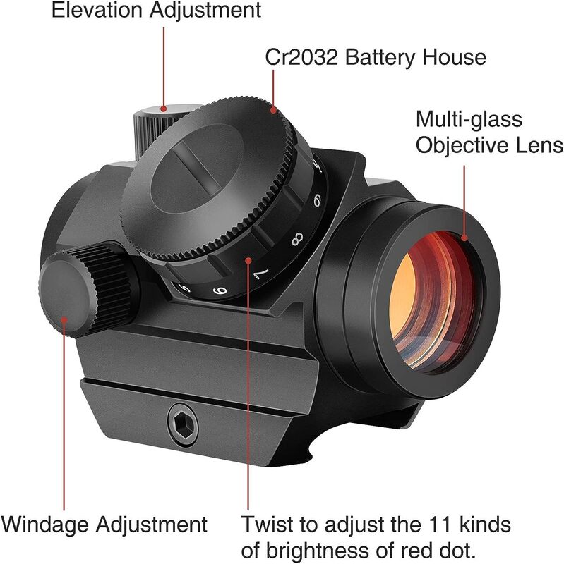 2MOA Red Dot Sight 1x20mm Reflex Sight Waterproof & Shockproof & Fog-Proof Red Dot Scope with 1 inch Riser Mount