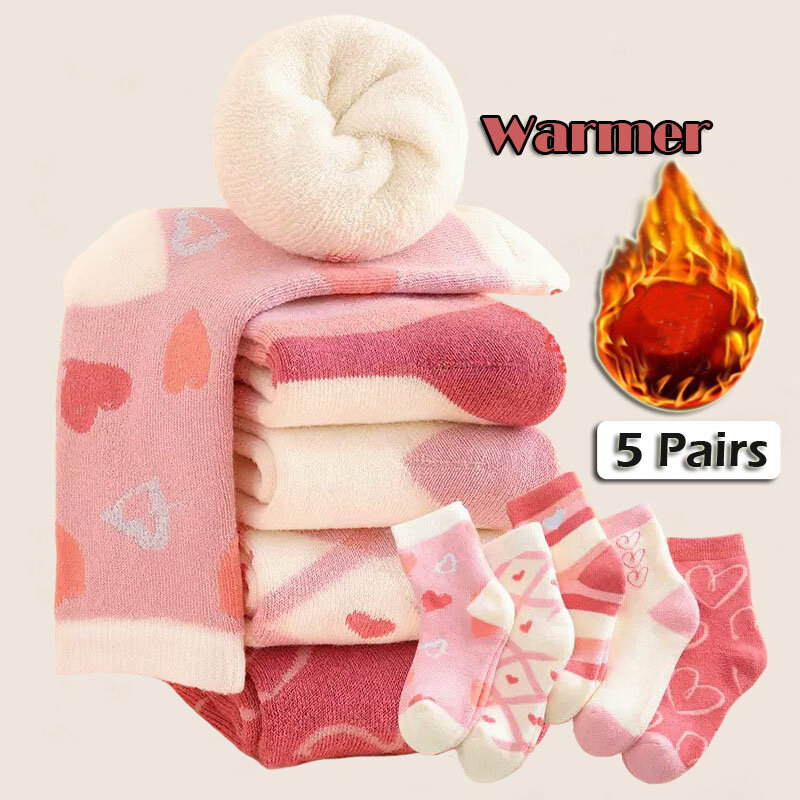 Calcetines de invierno para bebé, medias gruesas de algodón cálido con dibujos animados, 5 pares/bolsa