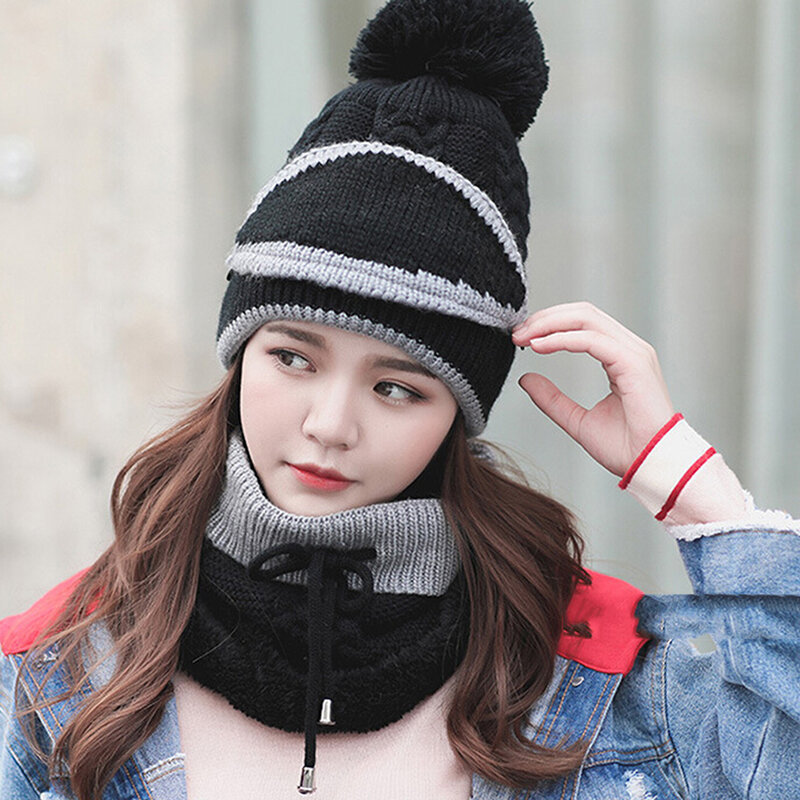 여성용 모자 모자 니트 따뜻한 스카프, 방풍 다기능 모자 스카프 세트, 의류 액세서리 슈트, 가을, 겨울, 새로운 패션