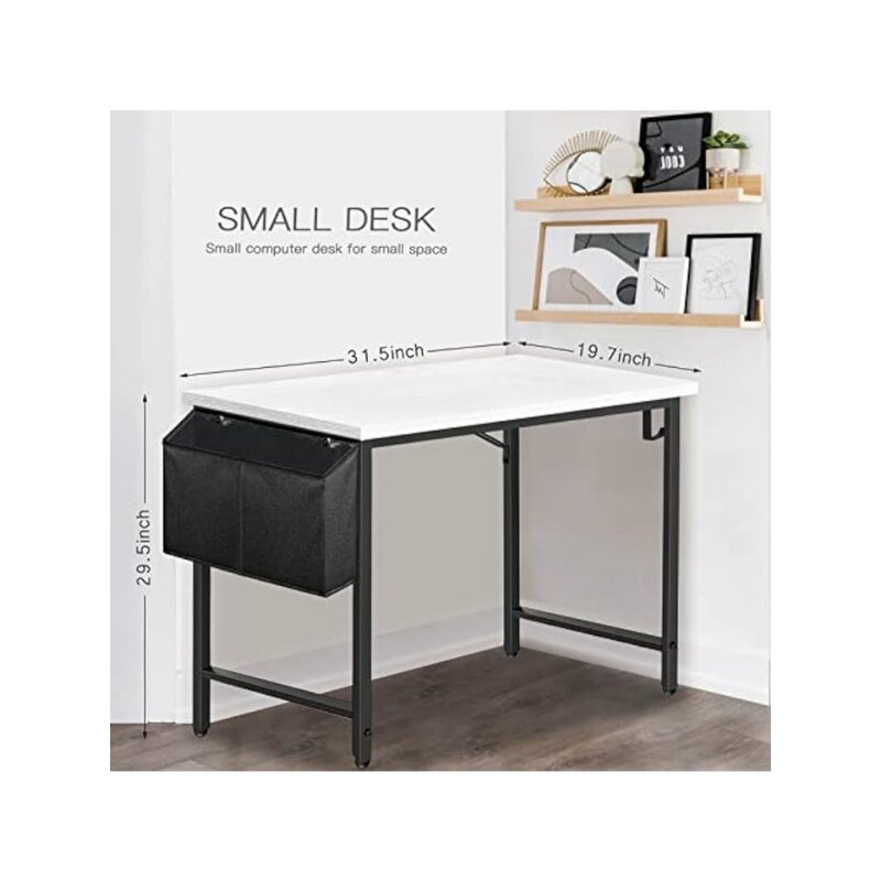 Small Computer Desk for Bedroom White Modern Writing Table for Home Office Small Spaces Student Teens Study Work PC Desk 31 Inch