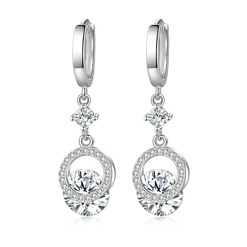 KOFSAC Creative Trendy Style Jewelry Blue Crystal White Zircon Round Drop Earrings Luxury 925 Sterling Silver Earring For Women