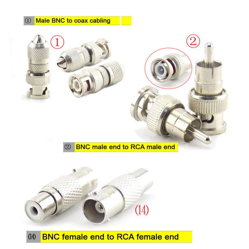 1pcs BNC RCA male female to BNC RCA male female adapter plug Coax Cable Video audio wire Converter Connector for CCTV Camera Q1