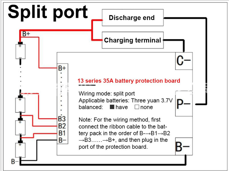 BMS 13S 48V 35A/50A con Balance Li-Ion Paquete de batería Placa de protección medidor de equilibrio de batería de litio en placa de circuito