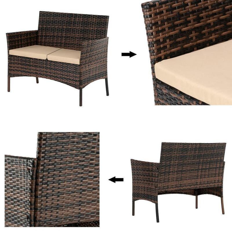 WINCEF-Canapé et chaise de jardin en rotin, meubles d'extérieur rembourrés de baume, 4 pièces