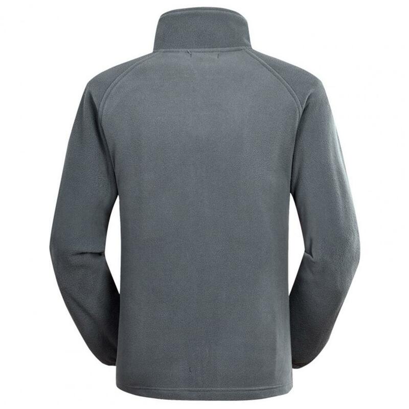 Jaqueta de gola de lã grossa masculina, proteção de pescoço, manga comprida, fecho de zíper, cardigan, bolsos quentes, punho elástico