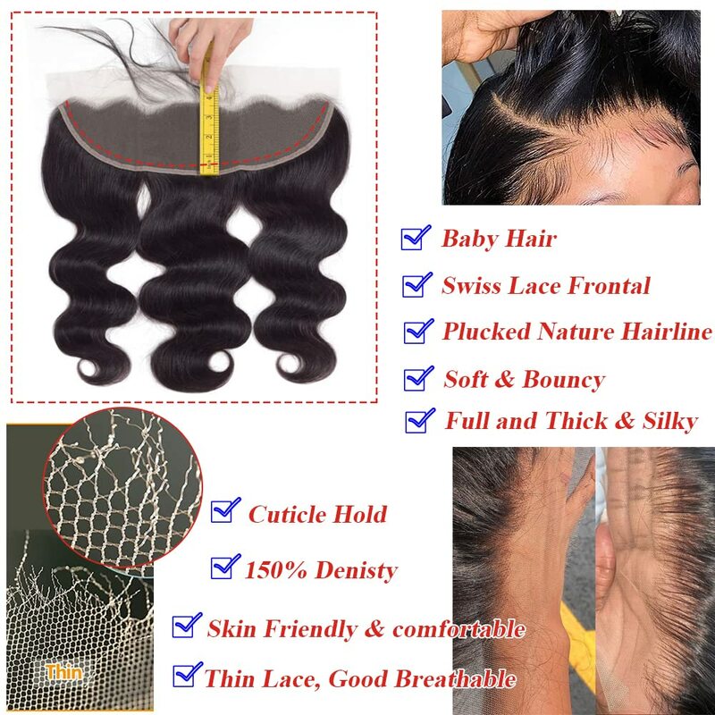 Penutup Frontal renda gelombang tubuh YIJIMEI 13x4 HD transparan rambut manusia Remy renda depan telah ditanami rambut bayi untuk wanita