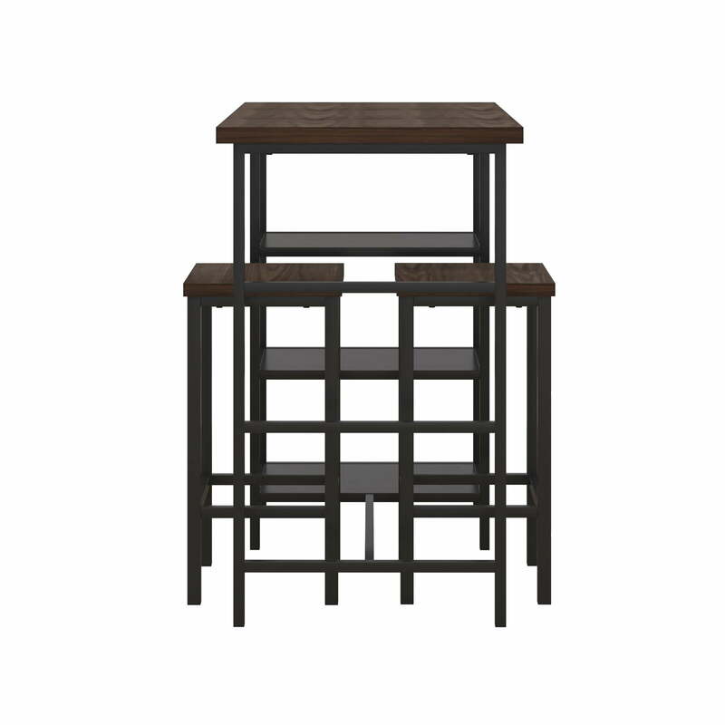 3 Piece Dining Pub Set  Iron Frame Counter Height Bar Table with Backless Barstools, Espresso