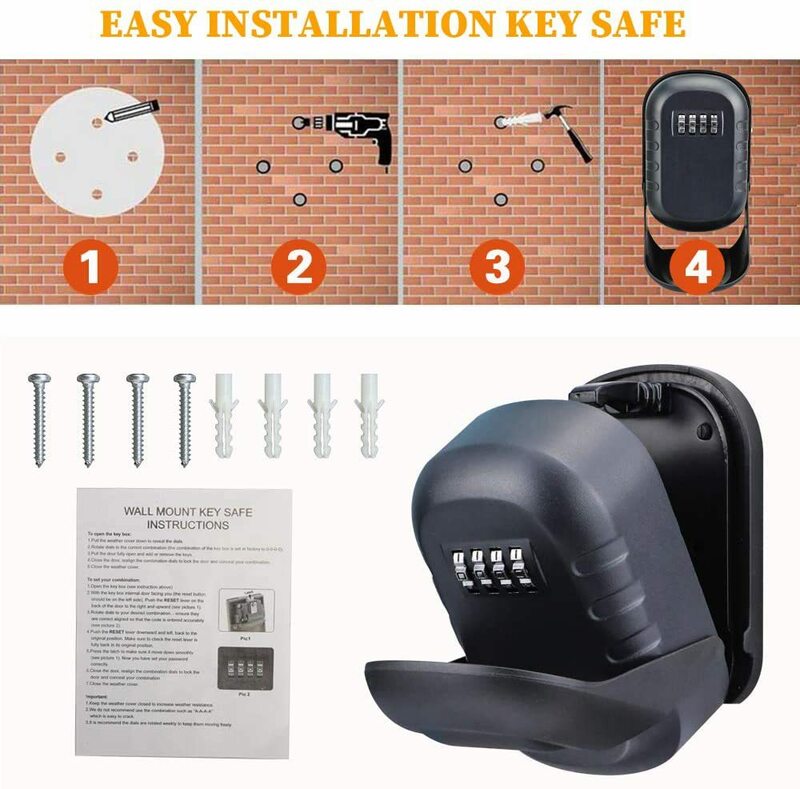 Caixa de armazenamento doméstica Keysafe com senha de combinação de 4 dígitos, impermeável Keybox decorativo, metal de parede, BH007