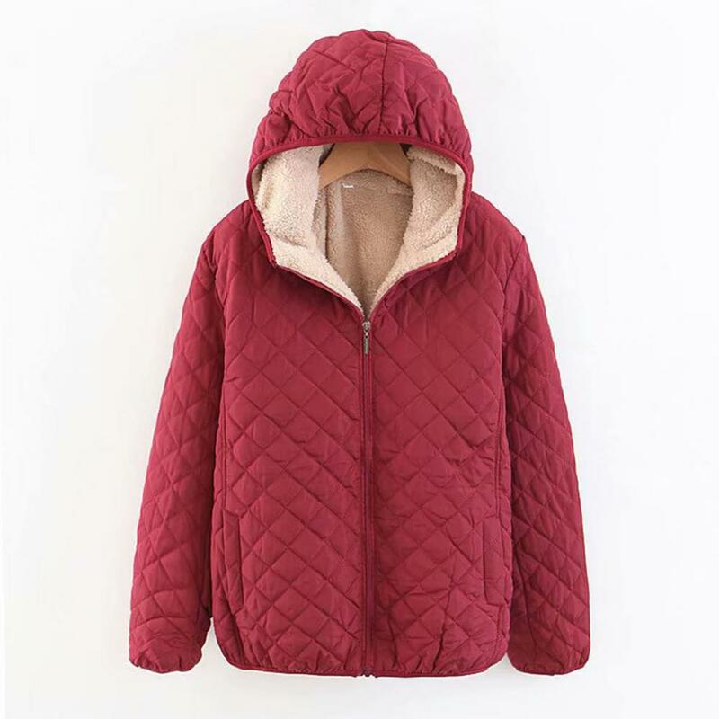 Damska bawełniana kurtka jesienno-zimowa ciepła z kapturem pikowana kurtka z długimi rękawami kieszeń na suwak Casual luźny krój damski płaszcz odzież wierzchnia