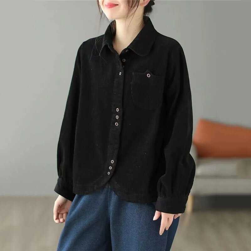 Fashion Design Corduroy Coat For Women's NEW 2023 Spring Autumn Clothing Female Jacket Tops Korean Short Button Shirt Outerwear
