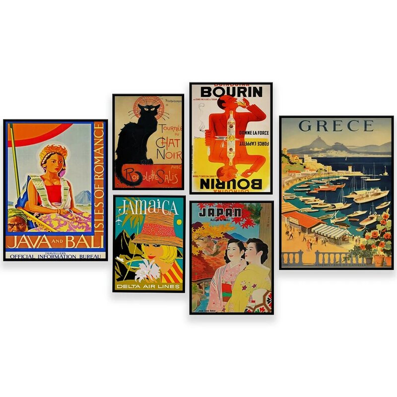 Affiche de voyage en grèce, exposition spéciale Le Chat Noir, Bali, jamaïque, japon, athènes, baie de Castella, Verona, italie, 1896