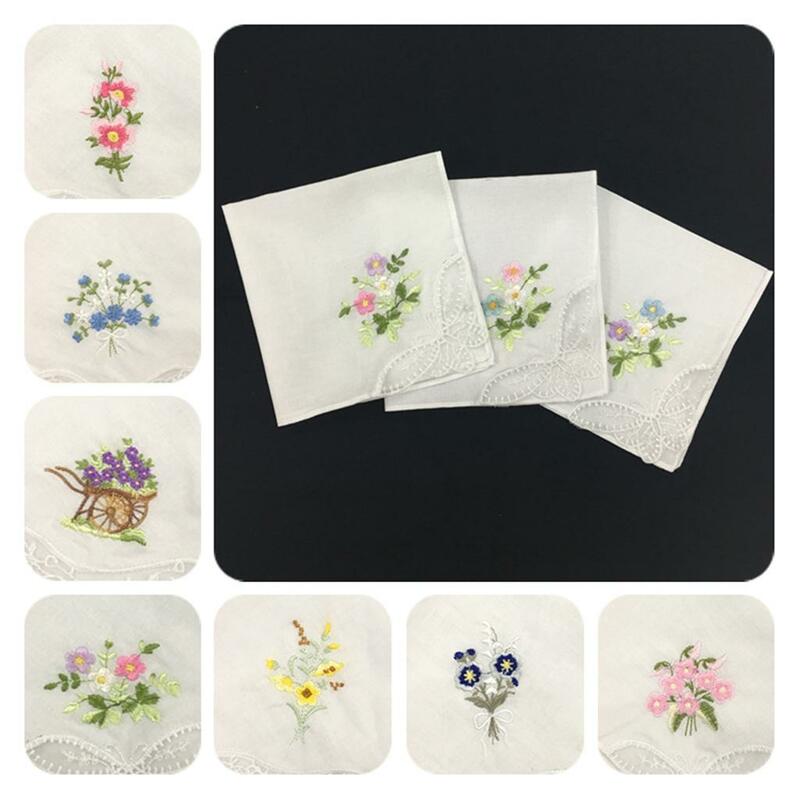 12X WOMENS LADY EMBROIDERED LACE HANKIES BUTTERFLY FLORAL HANKERCHIEFS