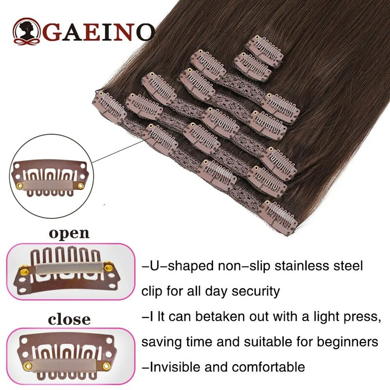 7 шт., пряди для наращивания волос на заколке, 100% натуральные пряди, темно-коричневые пряди для волос, 14-28 дюймов