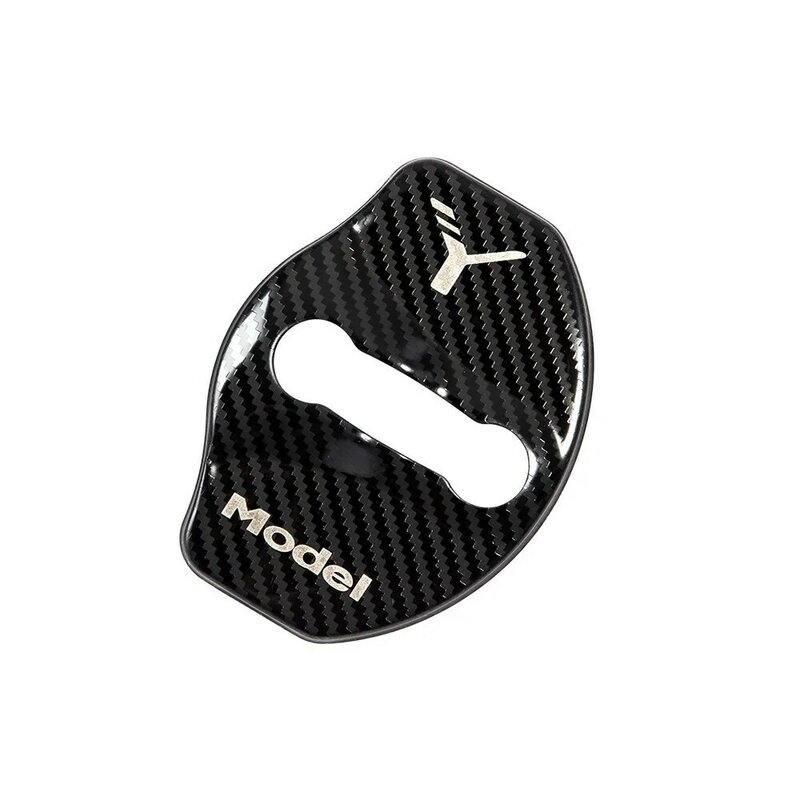 Penutup Gesper Kunci Pintu Mobil untuk Tesla Model Y 2023 Aksesori Kunci Pintu Serat Karbon Stiker Logam Dekorasi Mobil