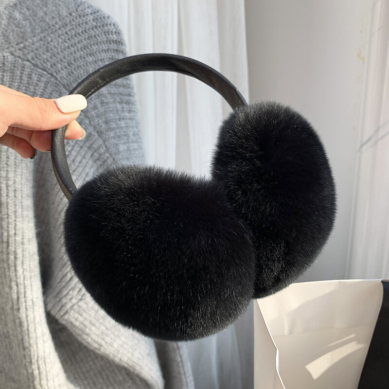 Natural 100% Rex Rabbit Fur Earmuffs Y2k Ear Muffs for Women Winter Apparel Accessories Headphones Cute Fur Earmuffs for Kids