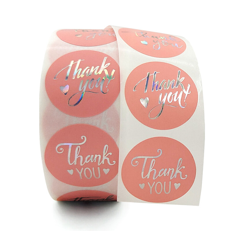 핑크 하트 귀여운 라운드 스티커, 감사합니다 스티커, 1 인치 봉투 도장 스크랩북 스티커, 문구 라벨 스티커, 50-500 개