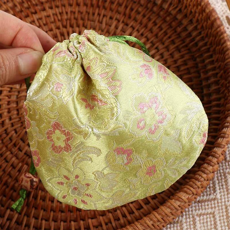 Chinese Style Embroidery Flower Drawstring Bag Jewelry Packing Bag Beaded Canvas Flower Handbag Ethnic Style Floral